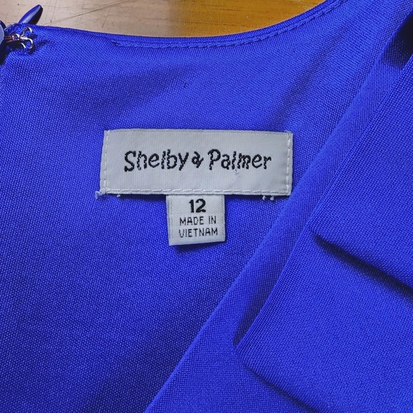 Shelby & Palmer Sheath Dress Womens 12 Royal Blue Stretch Bow at Shoulder Party - Picture 8 of 10